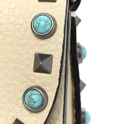 Valentino Garavani Grained Calfskin Turquoise Rockstud Rolling Flip Lock Crossbody Bag Light Ivory 12 of 14