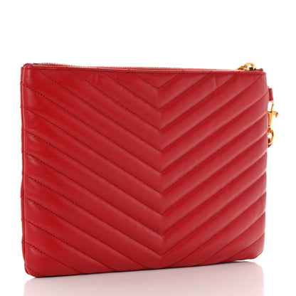 Saint Laurent Calfskin Matelasse Chevron Monogram A5 Wristlet Bandana Red 3 of 10