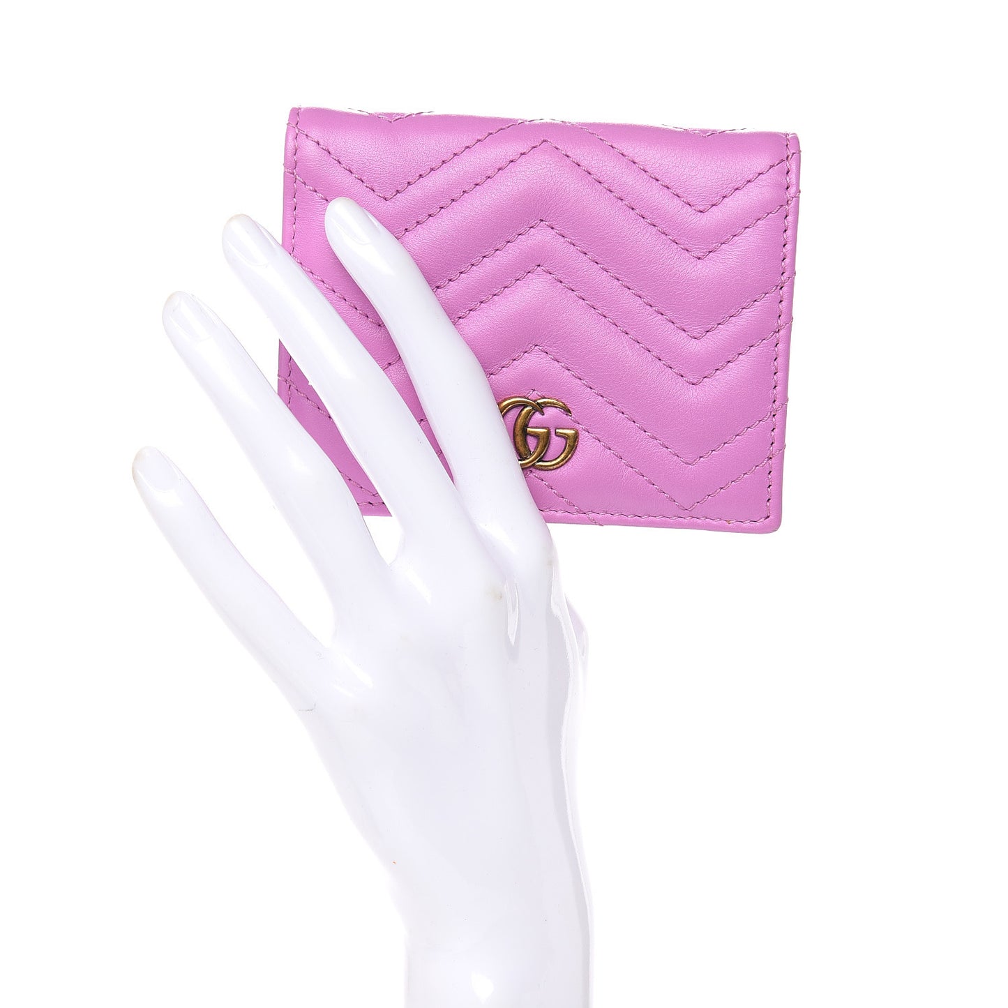 Calfskin Matelasse GG Marmont Card Case Candy Mousse