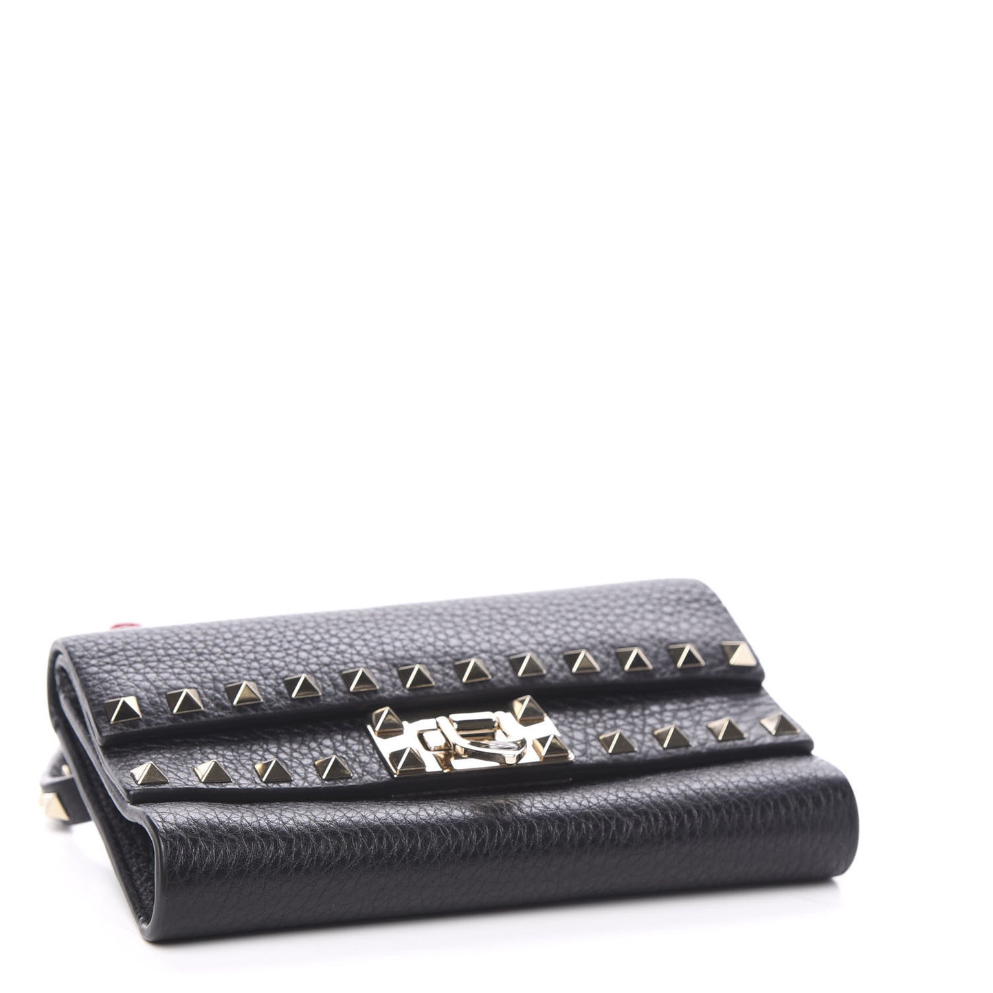 Grainy Calfskin Rockstud Double Flap Belt Bag Black