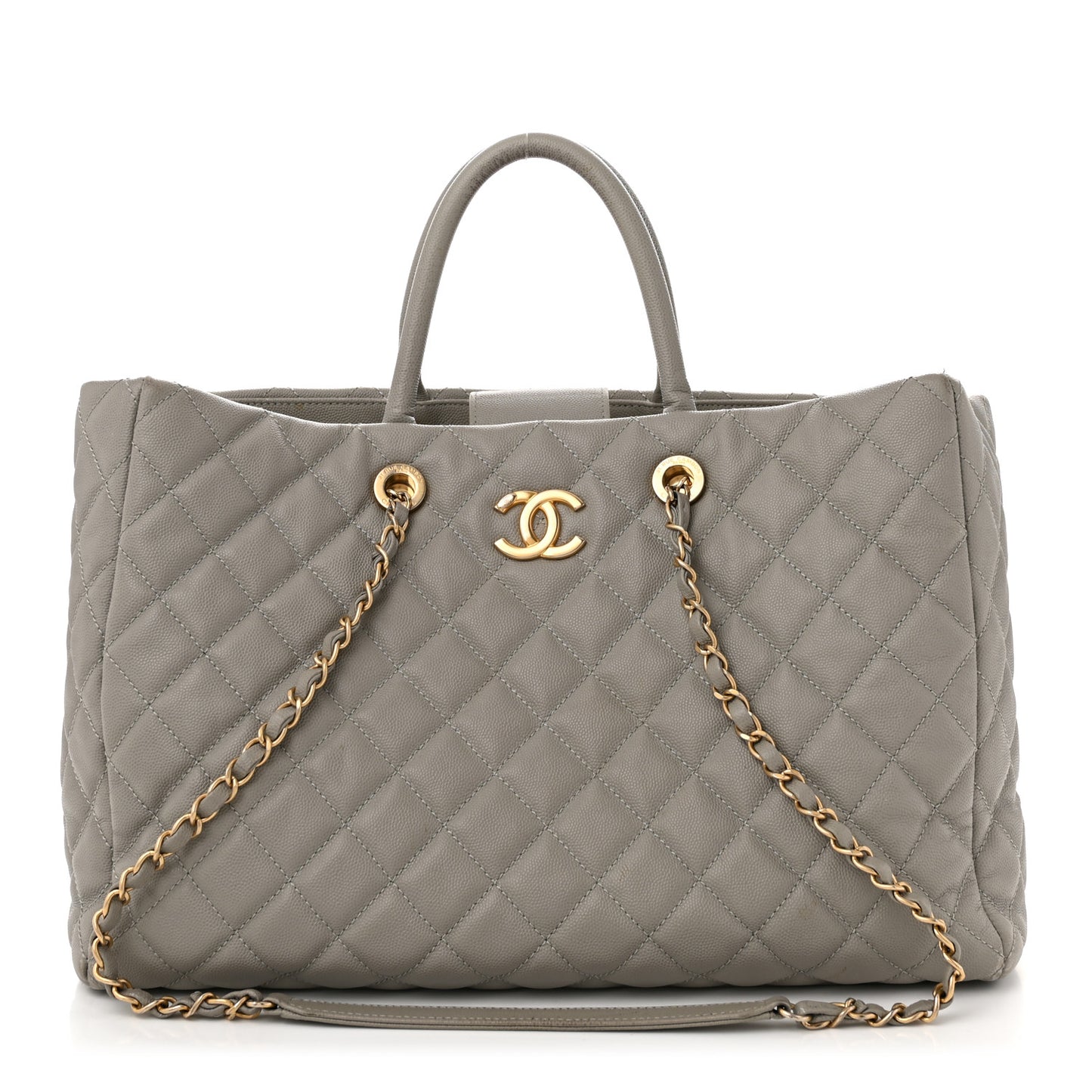 Caviar Quilted Large Coco Handle Shopping Tote Grey