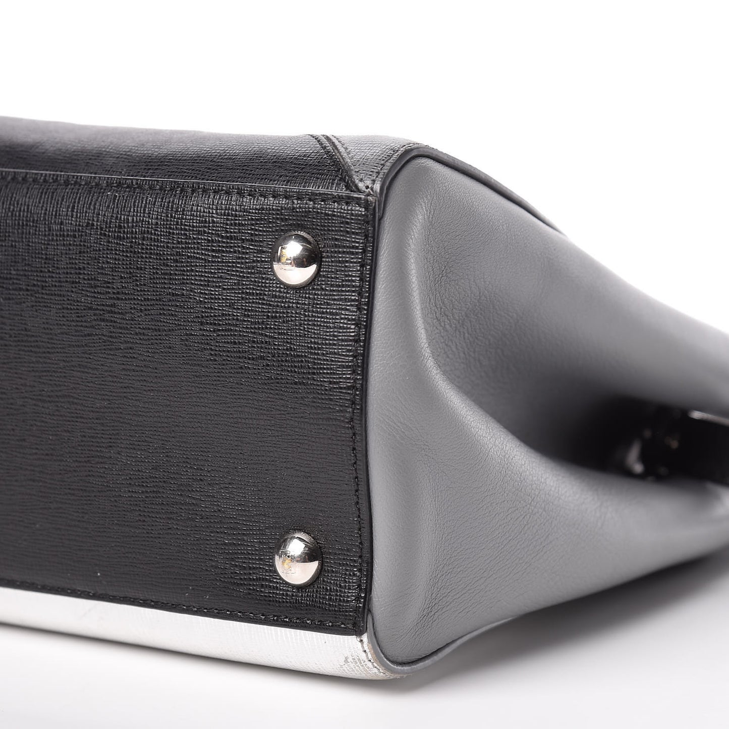 Vitello Elite Calfskin Colorblock Petite 2Jours Tote Black Multicolor White Argento