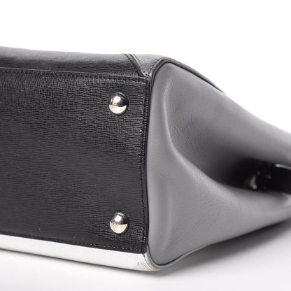 Fendi Vitello Elite Calfskin Colorblock Petite 2Jours Tote Black Multicolor White Argento 6 of 11