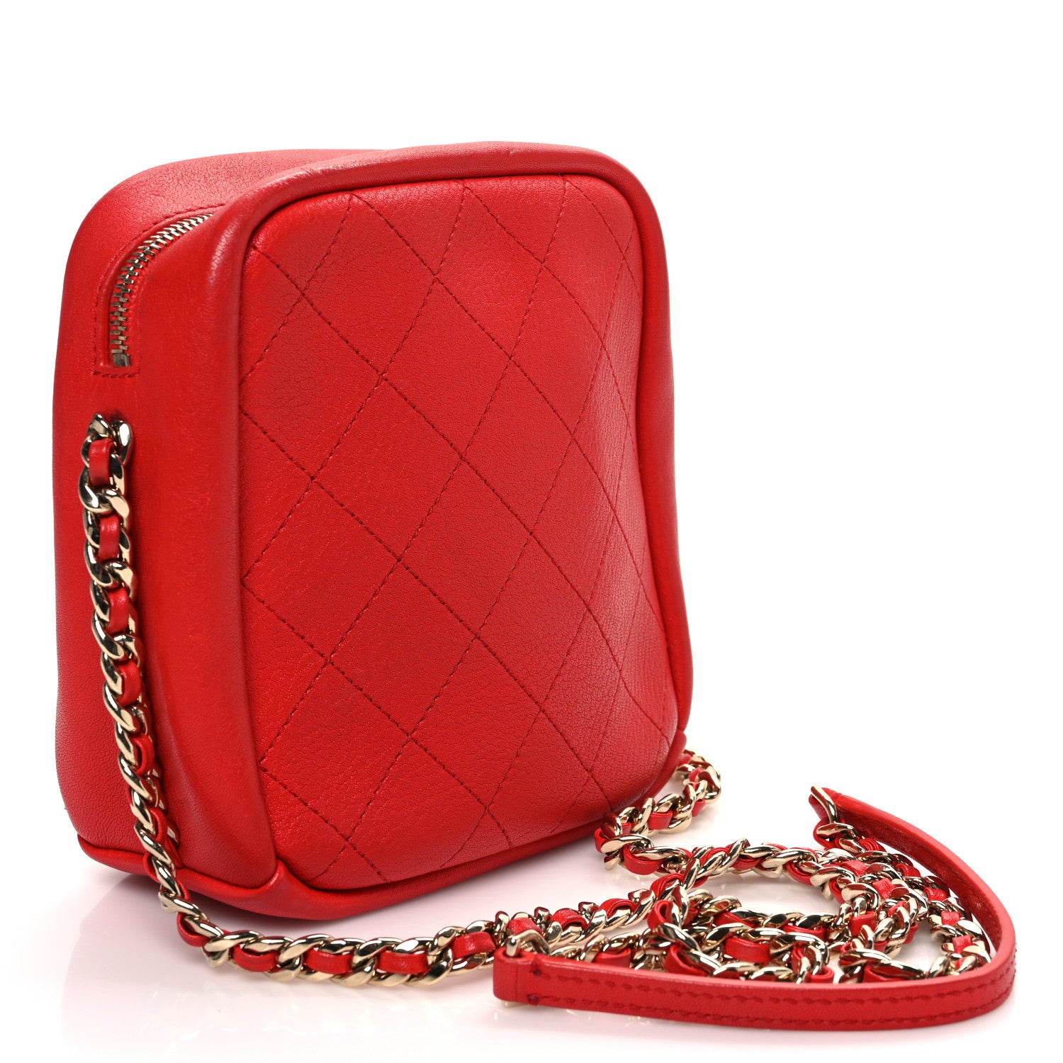 Chanel Goatskin Stitched Casual Trip North South Camera Case Red