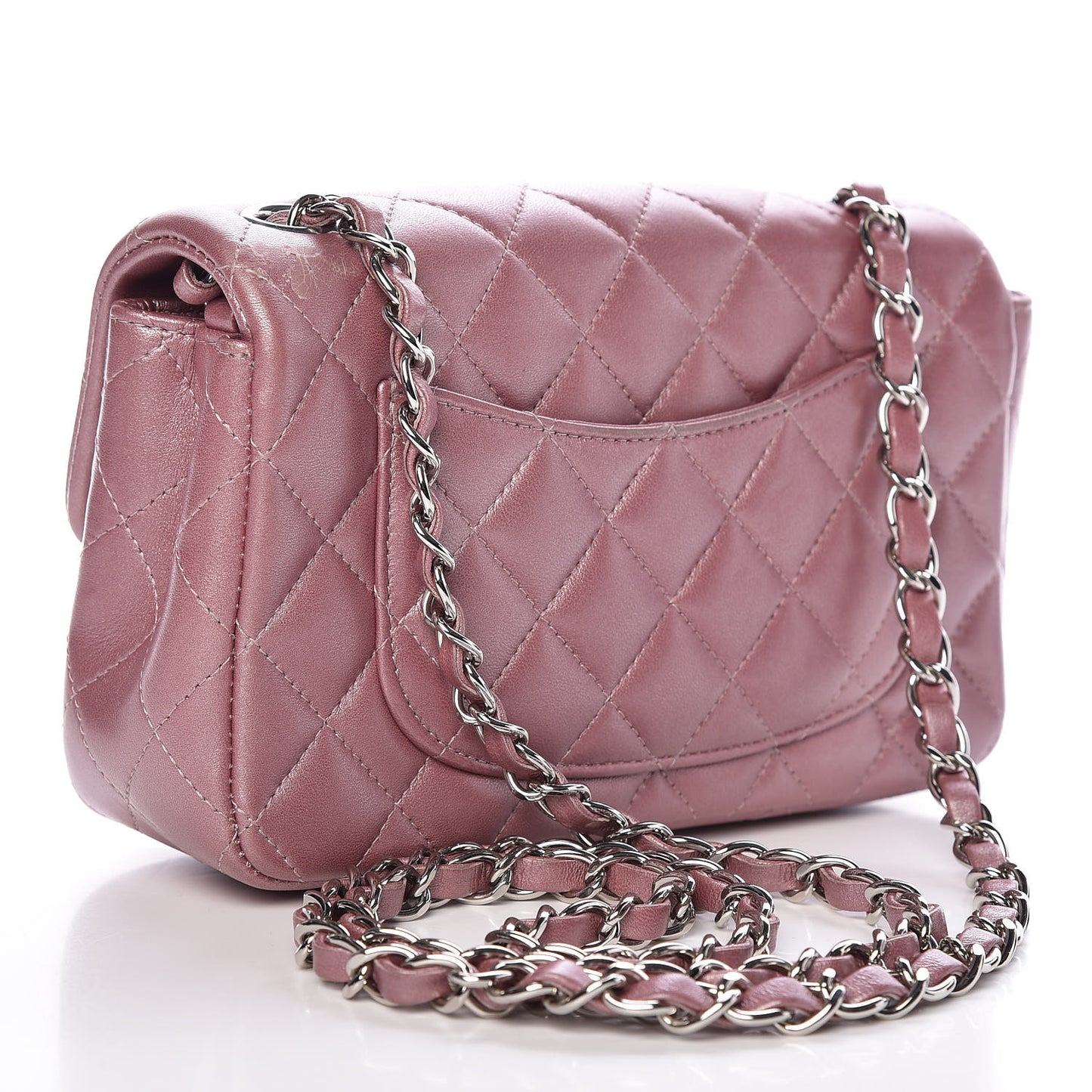 Metallic Lambskin Quilted Mini Rectangular Flap Pink