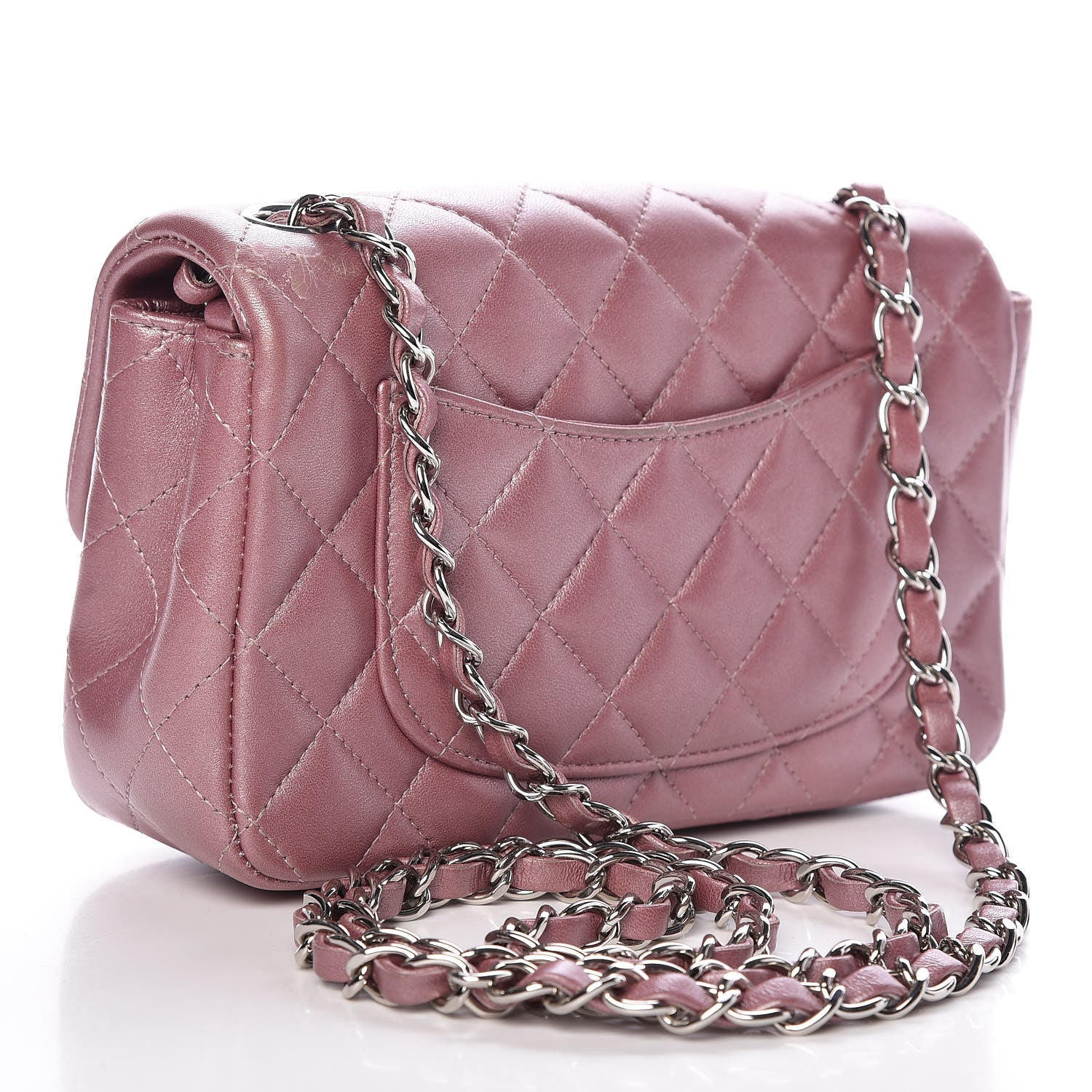 Chanel Metallic Lambskin Quilted Mini Rectangular Flap Pink 3 of 12