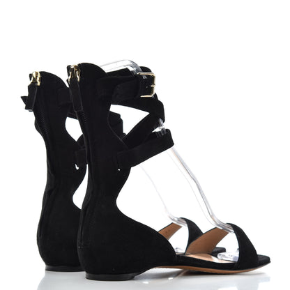 Valentino Garavani Suede Caged Ankle Strap Flat Sandals 37 Black 4 of 10