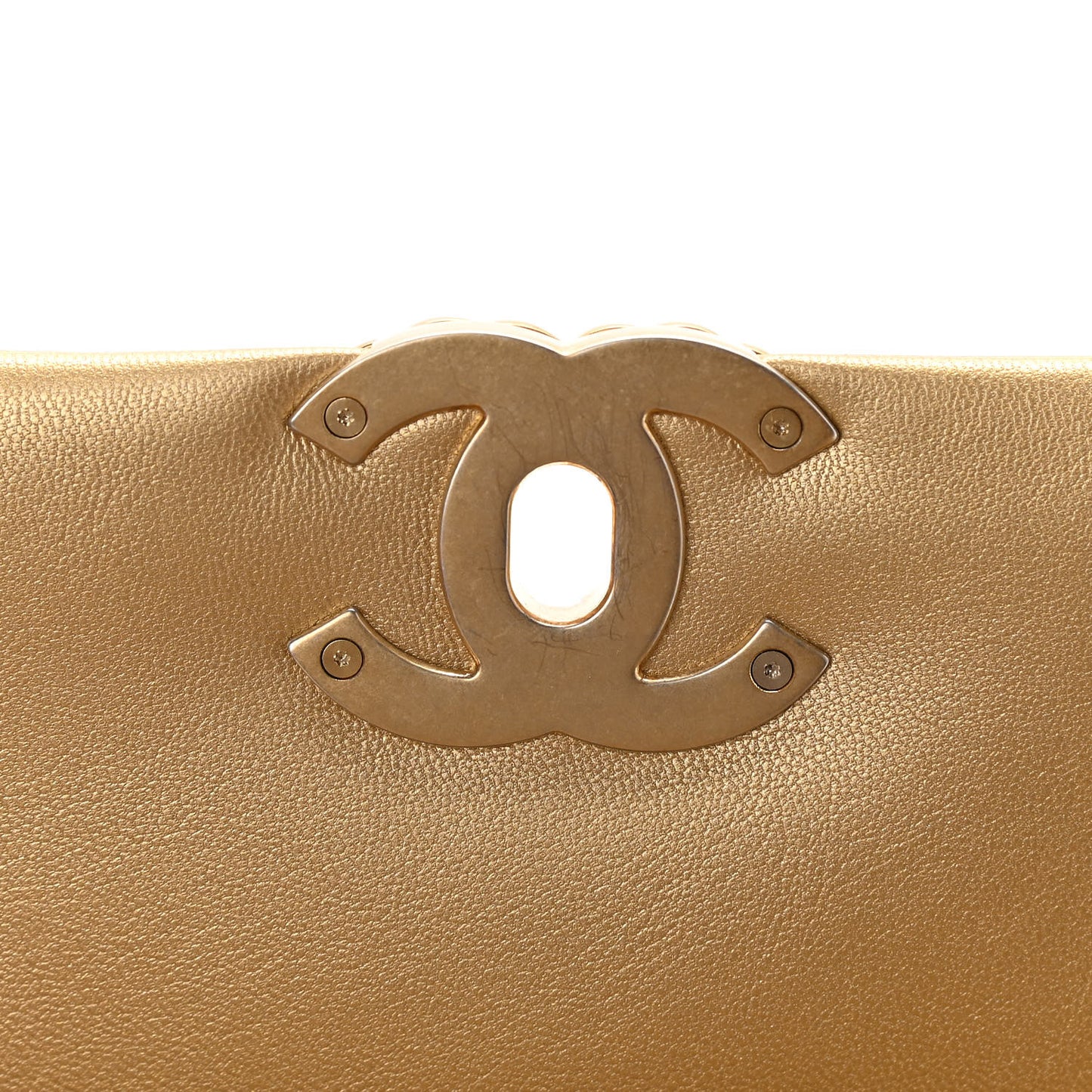 Metallic Goatskin Quilted Medium Chanel 19 Flap Gold