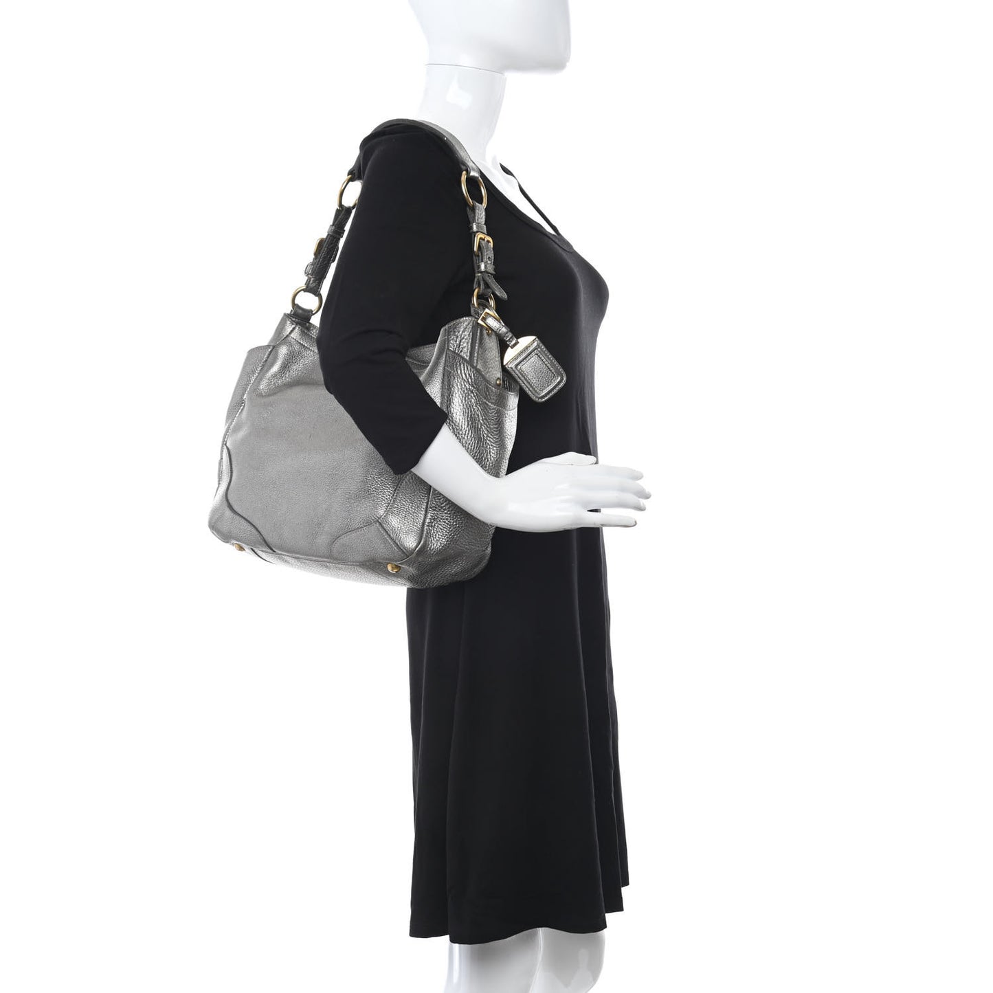 Metallic Vitello Daino Side Pocket Tote Bag Acciaio
