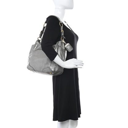Prada Metallic Vitello Daino Side Pocket Tote Bag Acciaio 2 of 14