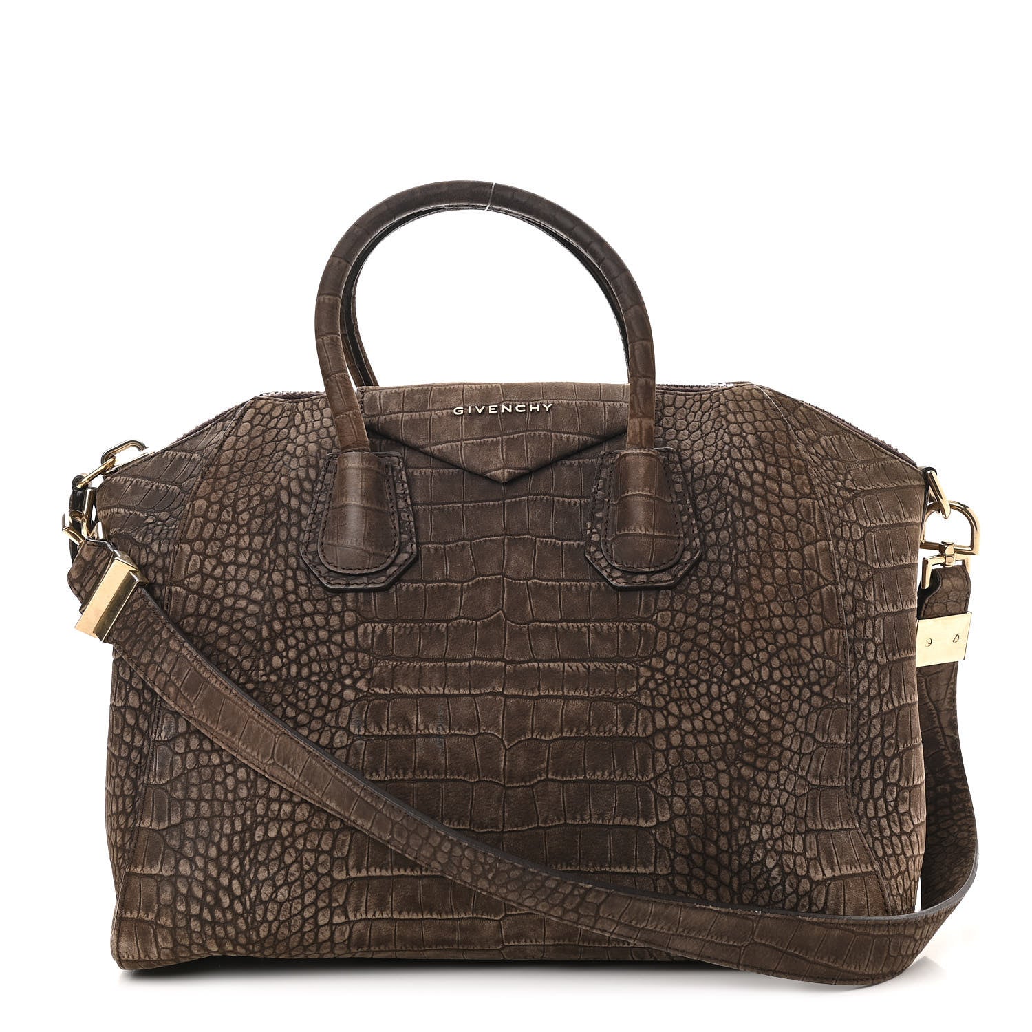 Givenchy Nubuck Crocodile Embossed Medium Antigona Brown 1 of 11