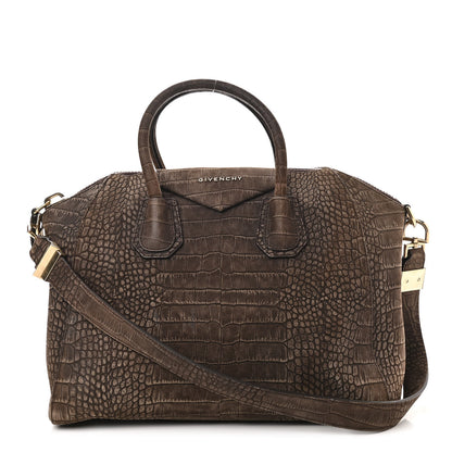 Givenchy Nubuck Crocodile Embossed Medium Antigona Brown 1 of 11