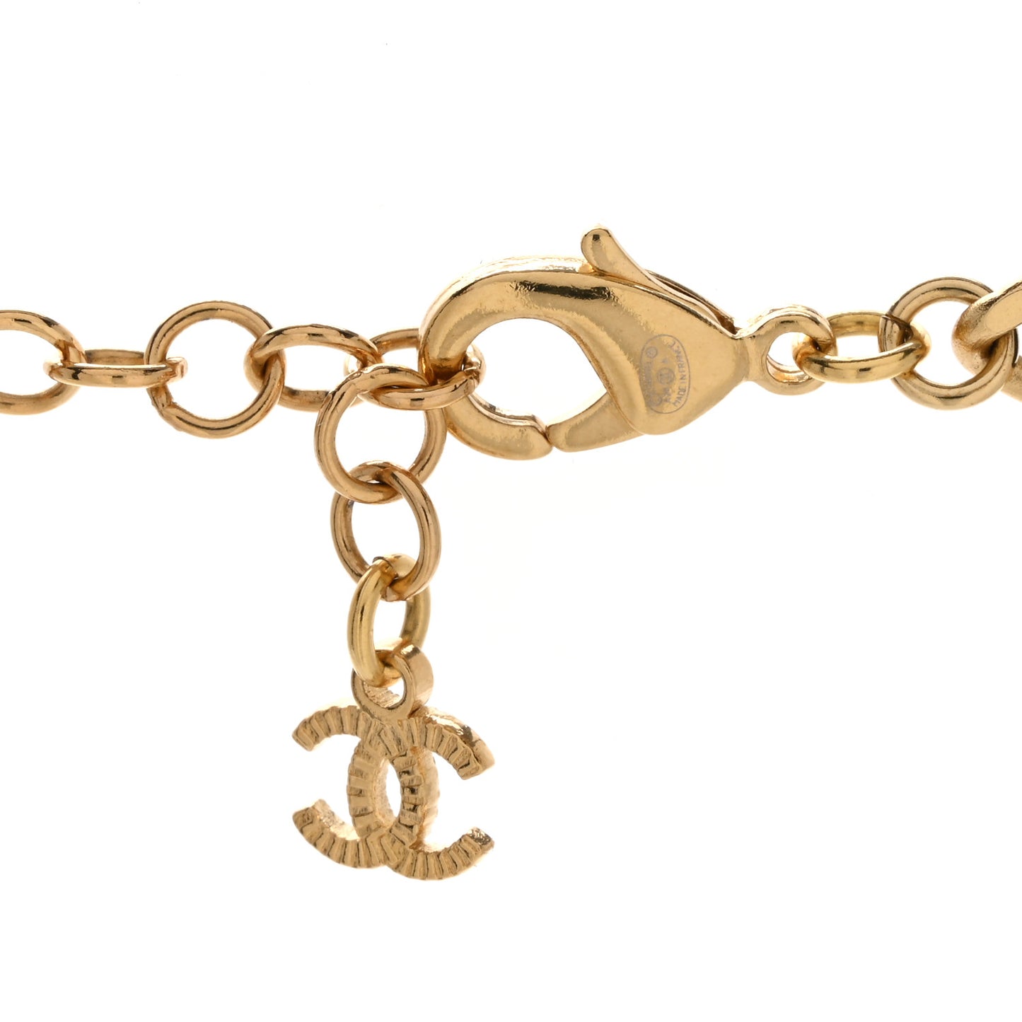 Metal Lambskin CC Buckle Up Necklace Black Gold
