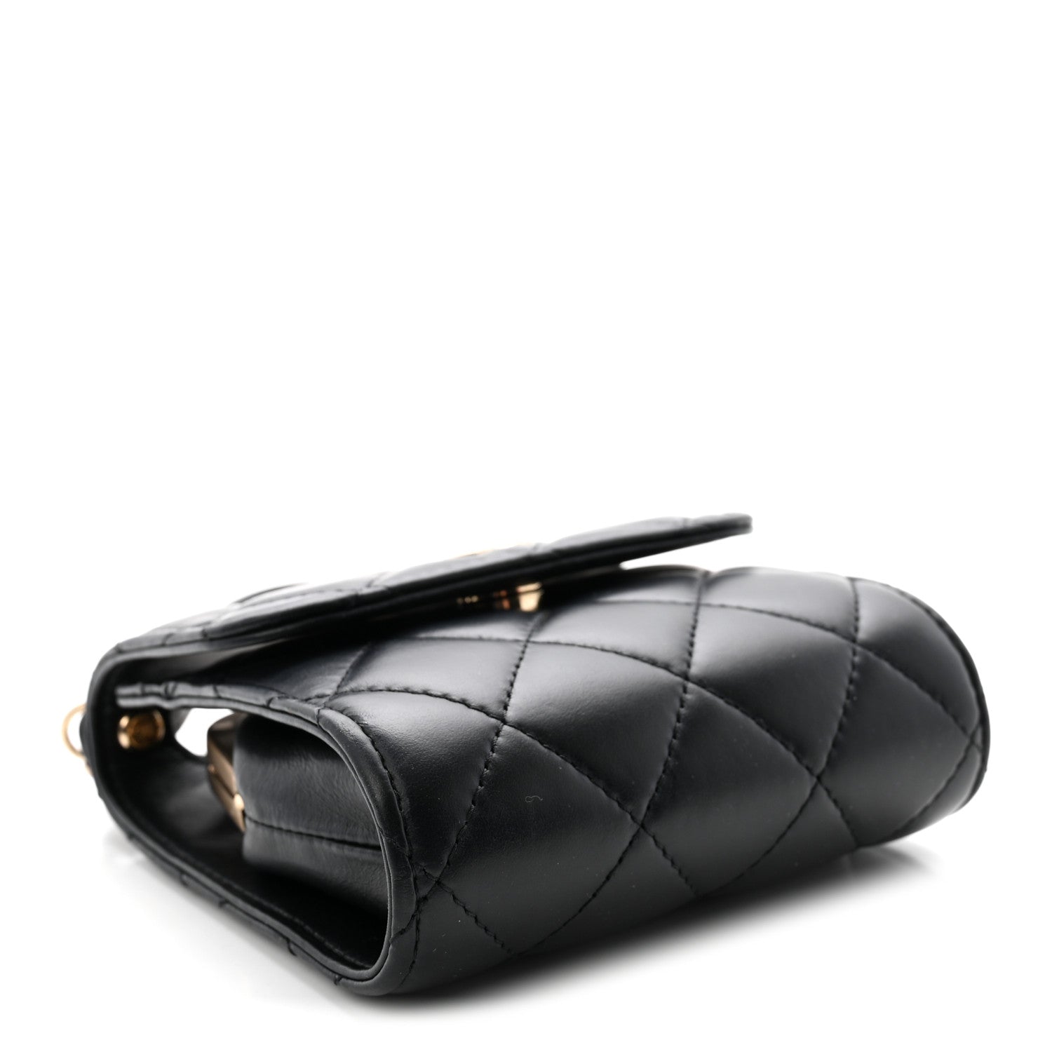Chanel Lambskin Quilted Kiss Lock Top Handle Flap Clutch With Chain Black 4 of 10