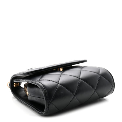 Chanel Lambskin Quilted Kiss Lock Top Handle Flap Clutch With Chain Black 4 of 10