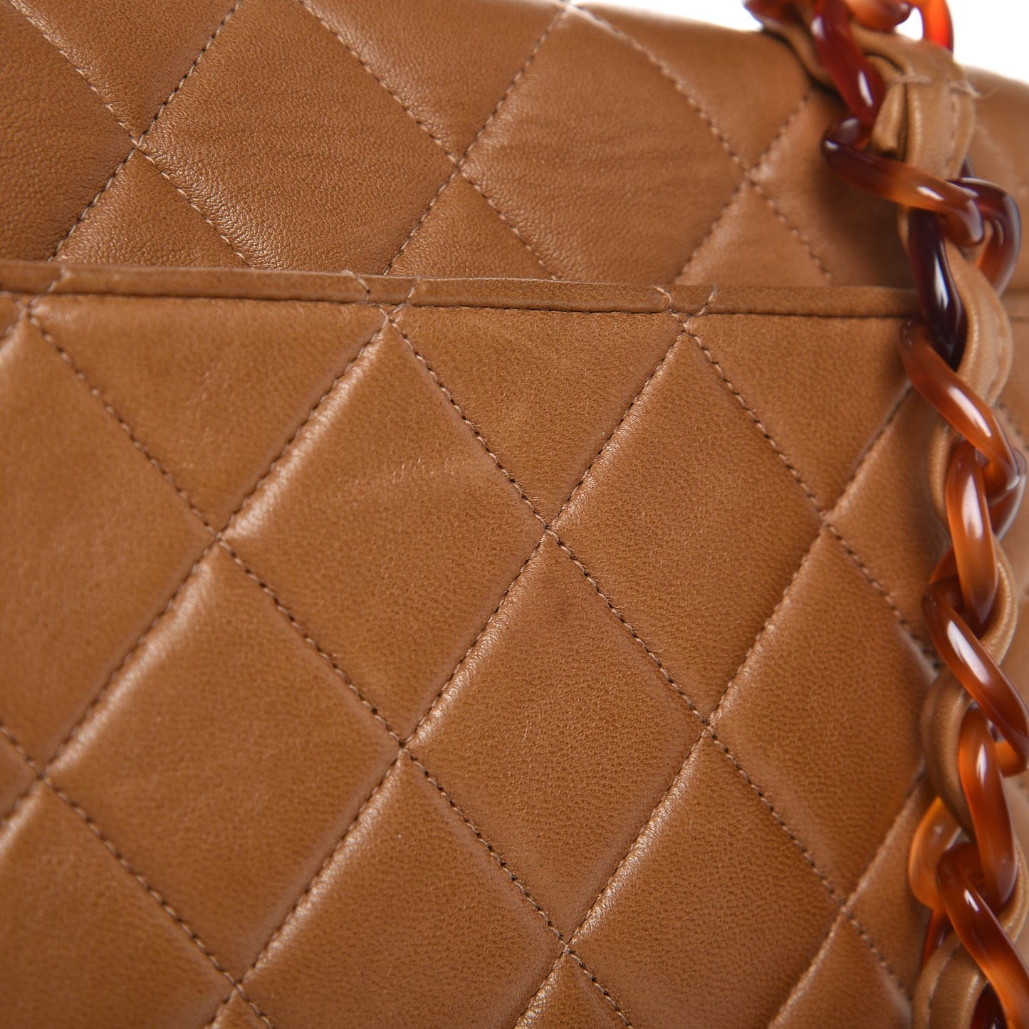 Lambskin Tortoise Chain Square Flap Camel