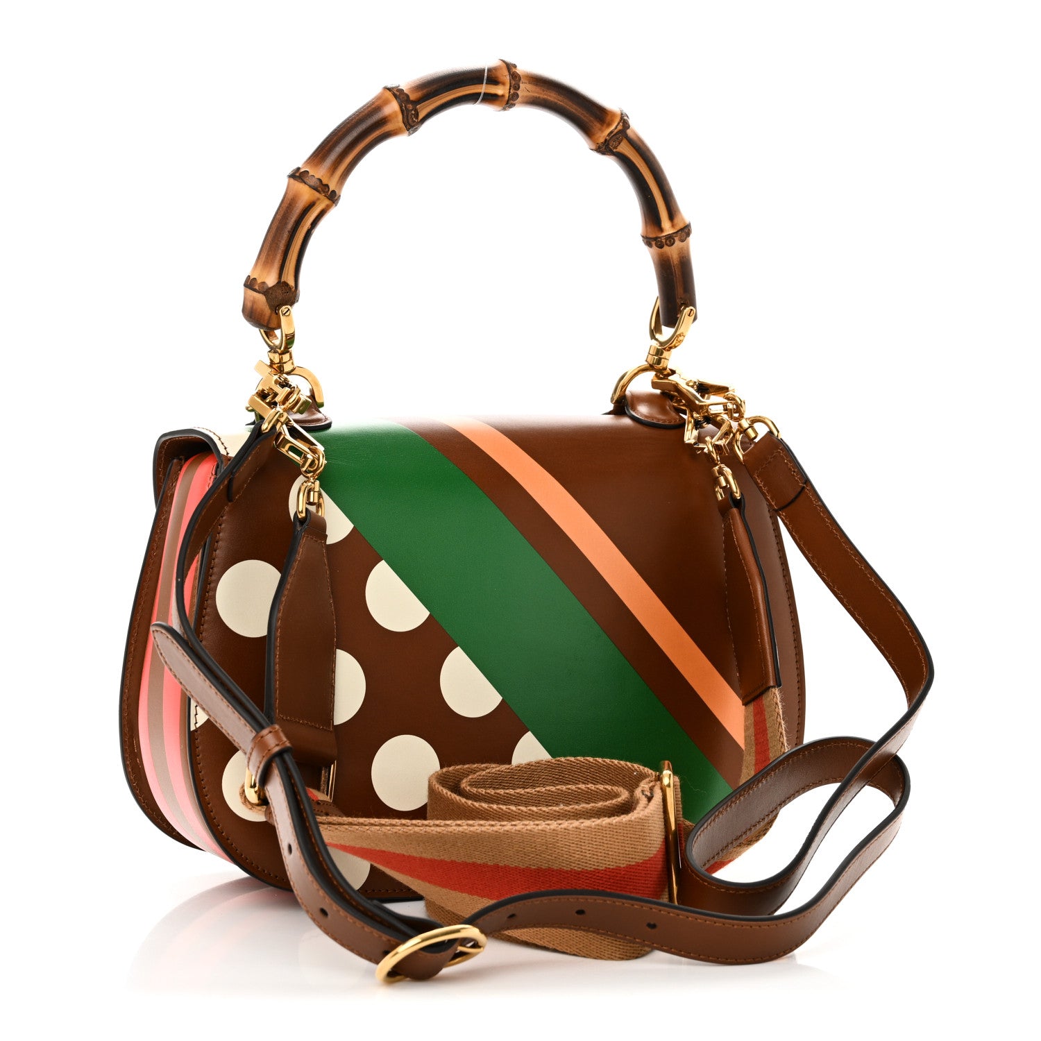 Gucci Calfskin Geometric Print Medium Bamboo 1947 Top Handle Bag Brown 4 of 10