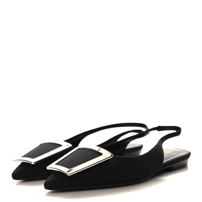 Saint Laurent Crepe De Chine Vivi 10 Plate Slingback Flats 37 Black 4 of 10