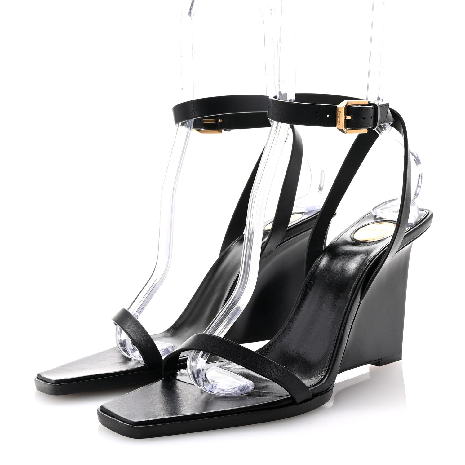 Saint Laurent Calfskin Maine Liscio May 90 Wedge Sandals 38 Black 4 of 9