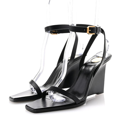 Saint Laurent Calfskin Maine Liscio May 90 Wedge Sandals 38 Black 4 of 9