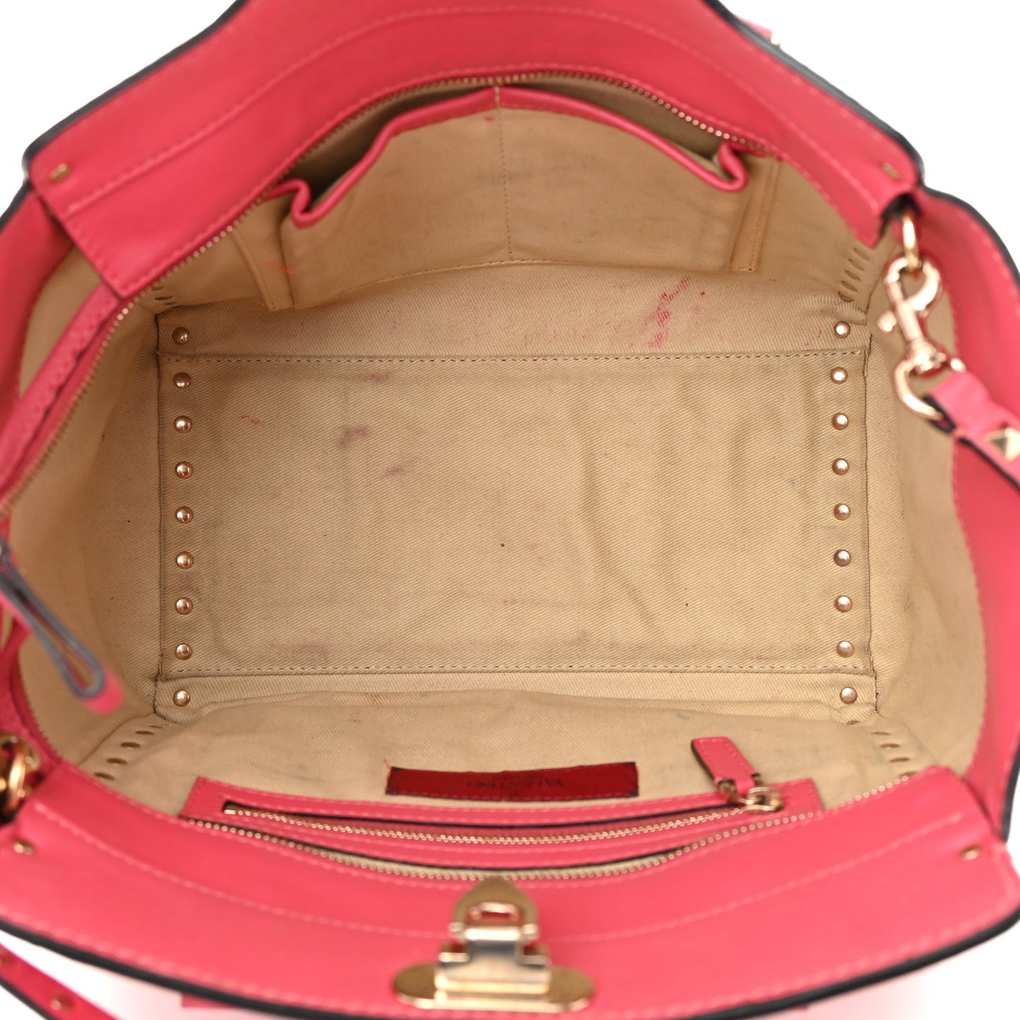 Vitello Small Rockstud Double Handle Tote Framboise