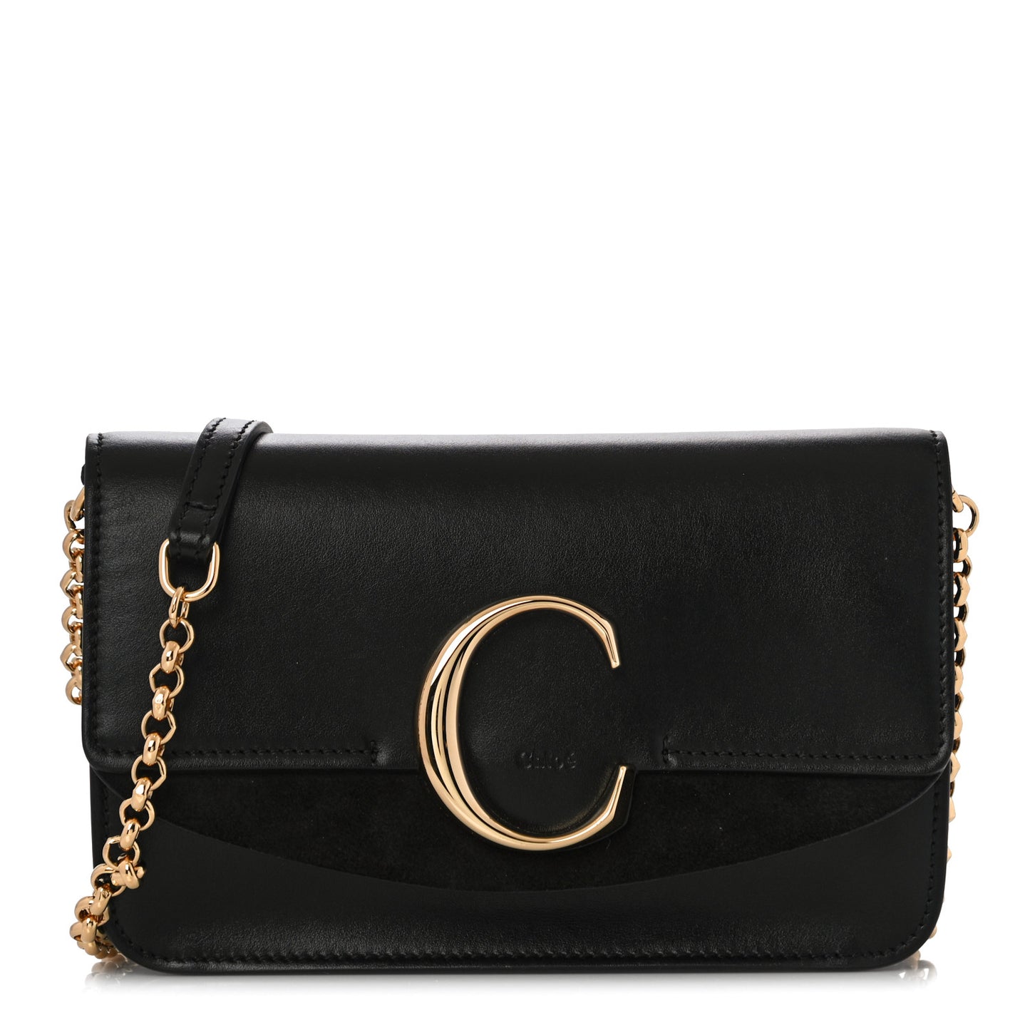 Calfskin Suede C Clutch With Chain Black