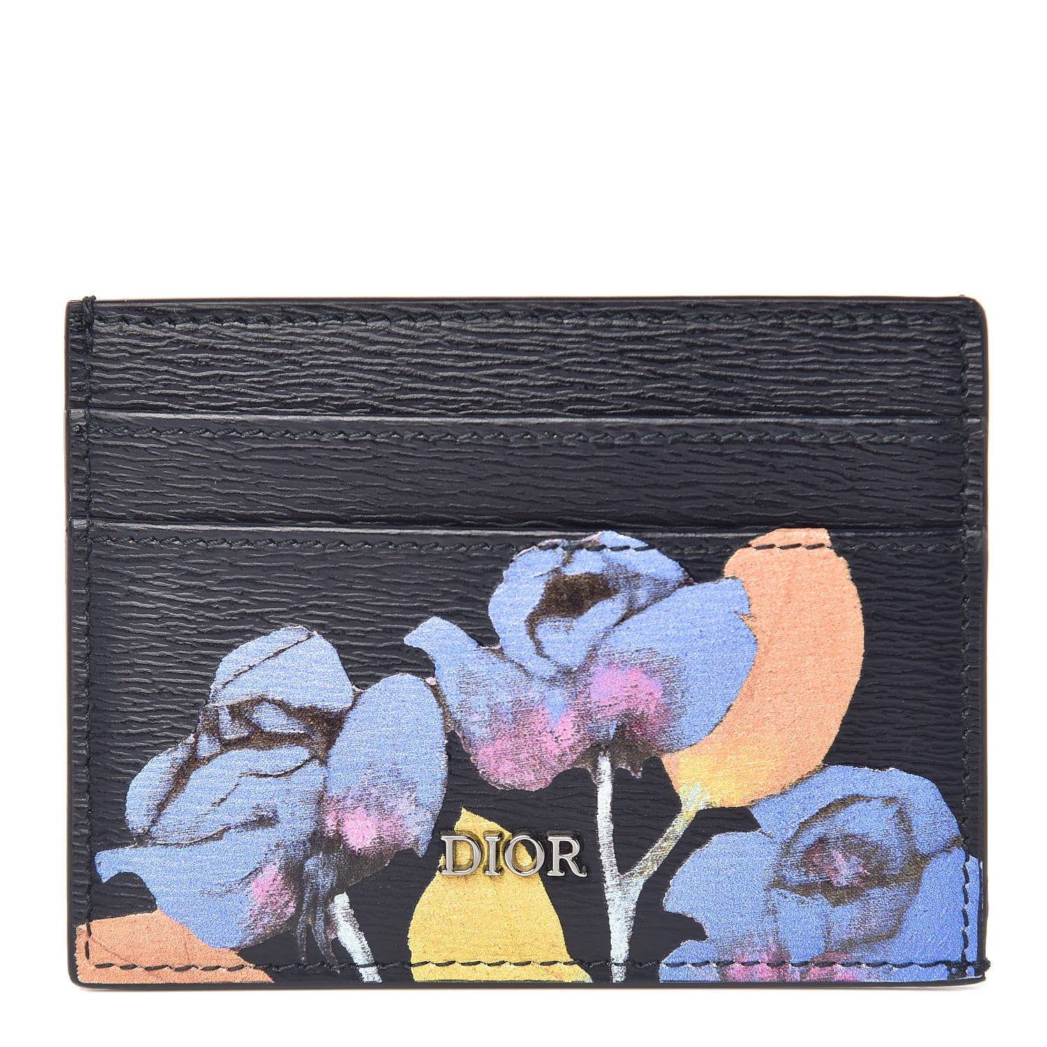 Christian Dior Calfskin Embossed Print Dior Alex Foxton Card Holder Black 1 of 6