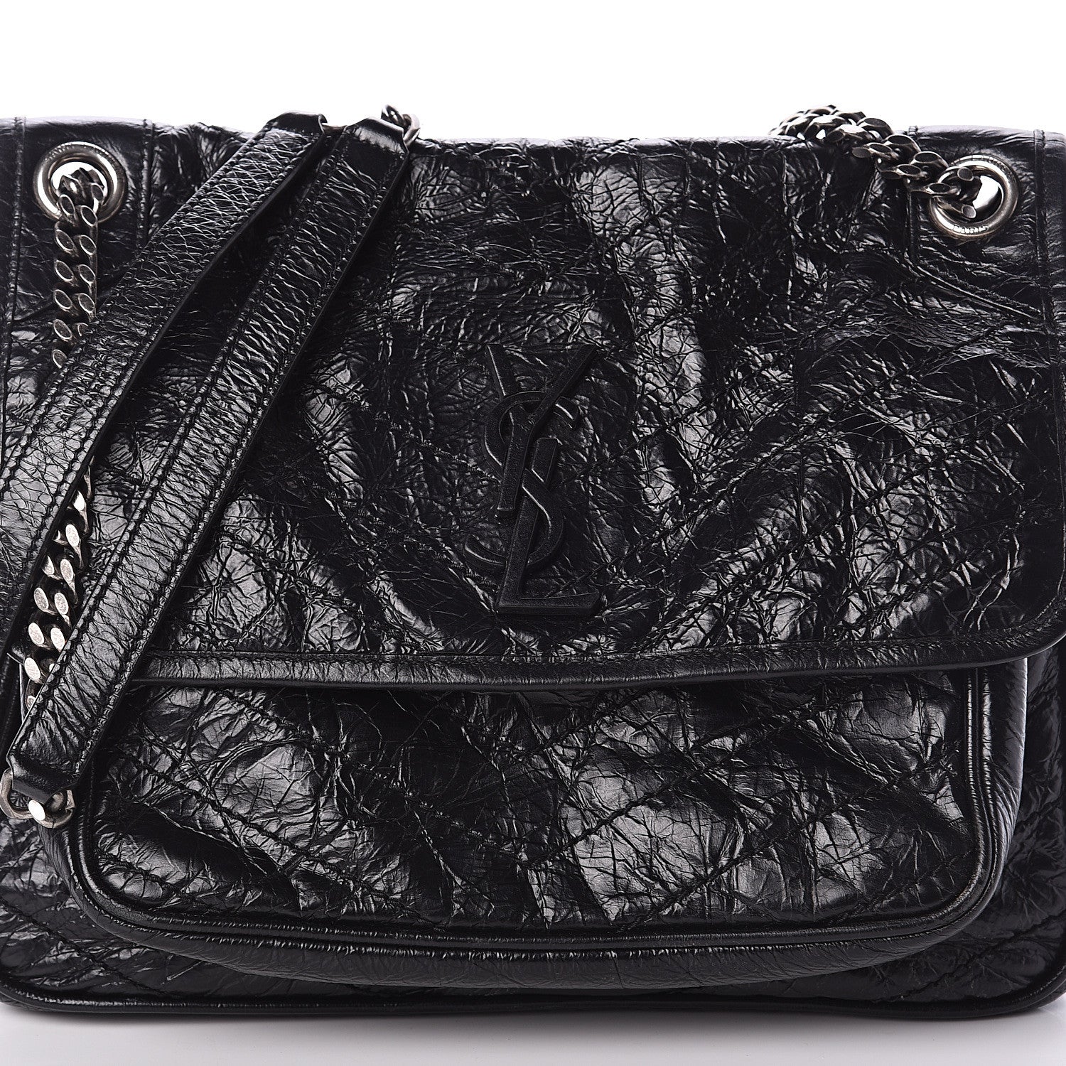 Saint Laurent Crinkled Calfskin Matelasse Monogram Medium Niki Chain Satchel Black 6 of 8