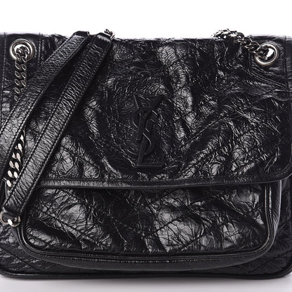 Saint Laurent Crinkled Calfskin Matelasse Monogram Medium Niki Chain Satchel Black 6 of 8