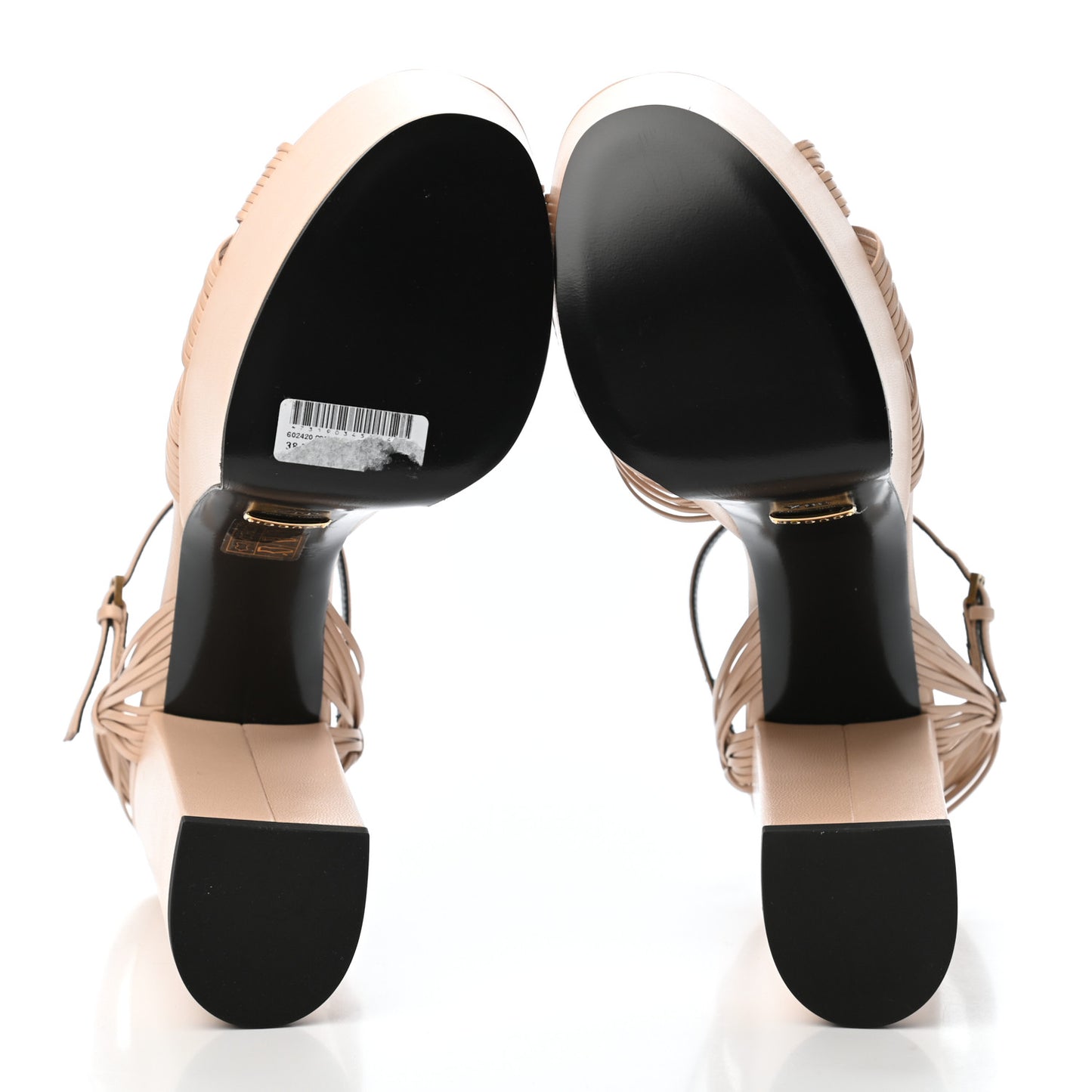 GUCCI Calfskin Knotted Strap Crawford Platform Sandals 38.5 Neutral