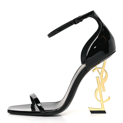 Saint Laurent Patent Calfskin Opyum 110 Sandals 39 Black Gold 1 of 10