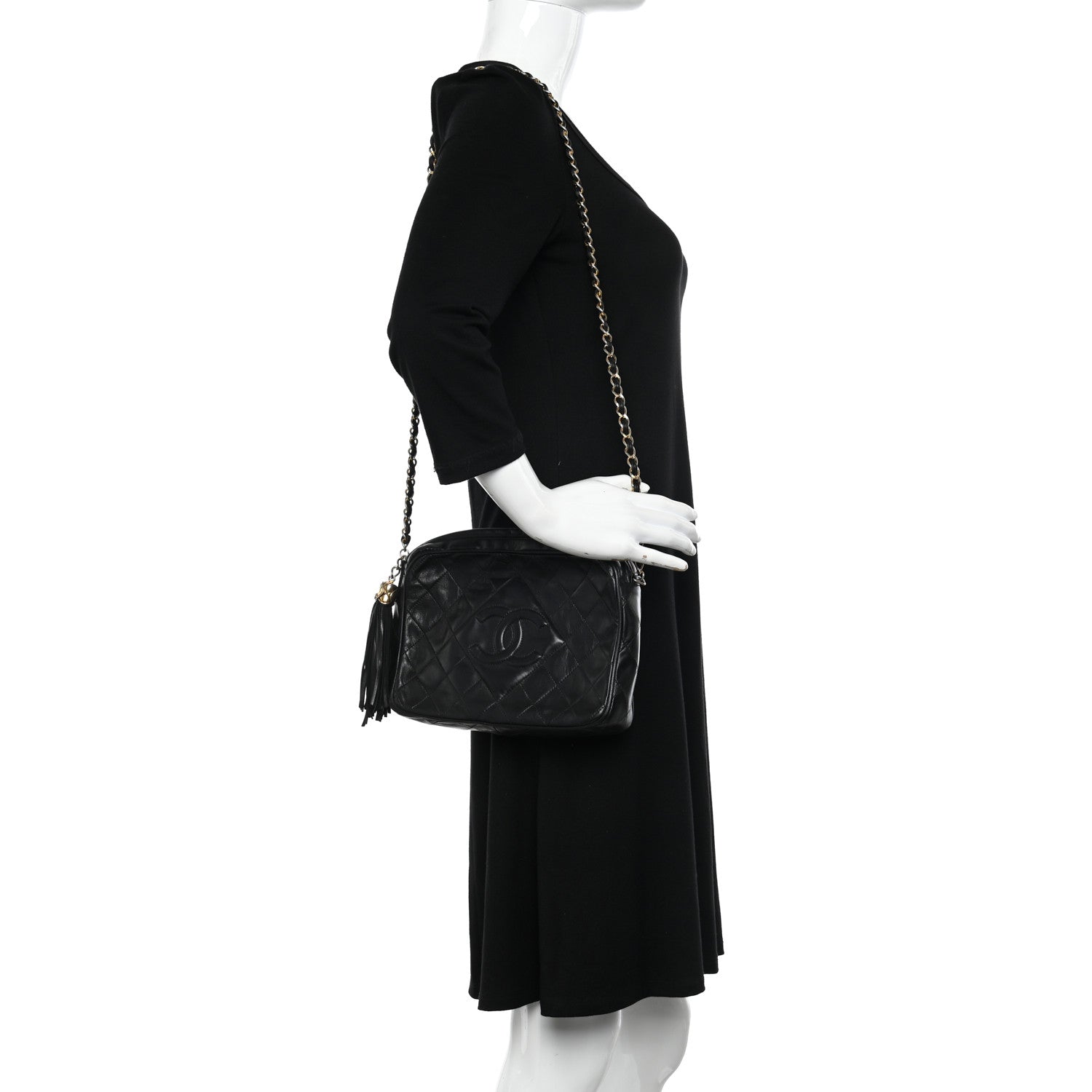 Chanel Lambskin Quilted Tassel Camera Case Black 2 of 11