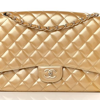 Chanel Metallic Patent Quilted Maxi Single Flap Beige 7 of 16