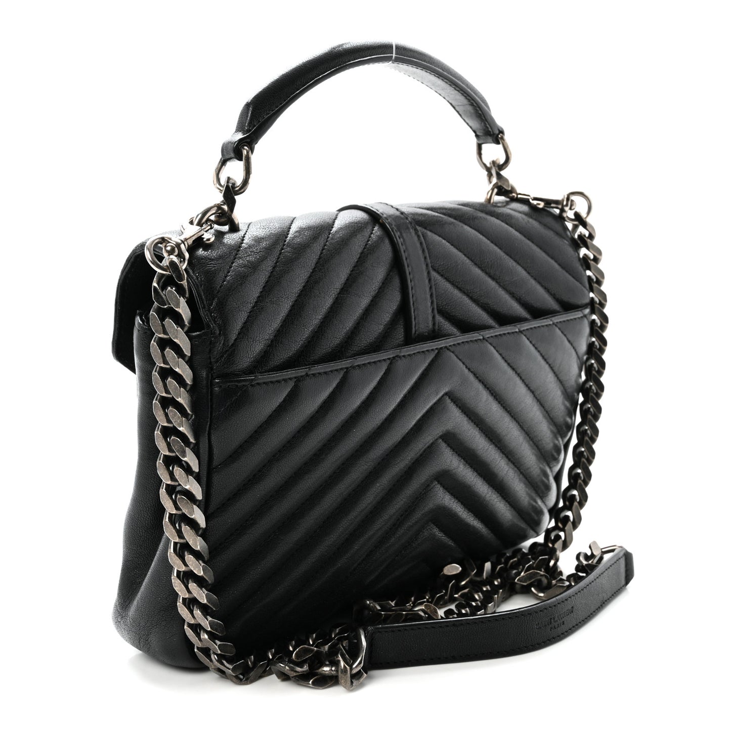 Sheepskin Matelasse Chevron Monogram Medium College Bag Black