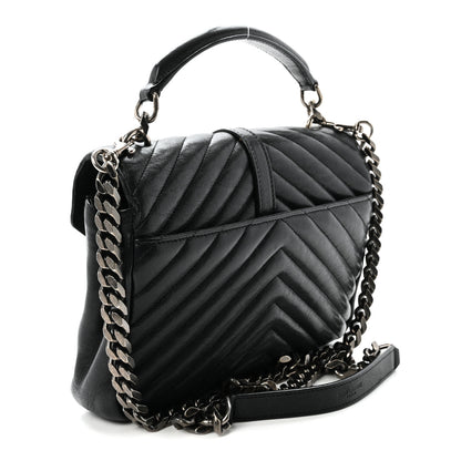 Saint Laurent Sheepskin Matelasse Chevron Monogram Medium College Bag Black 3 of 9