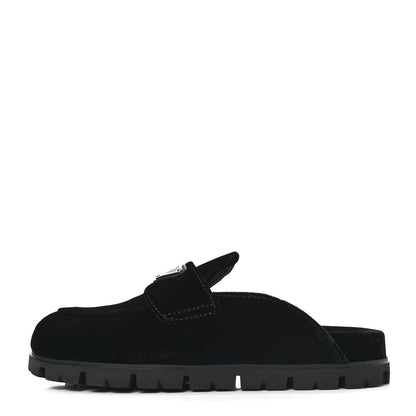 Prada Velluto Triangle 20mm Flat Mules 35.5 Black 1 of 8