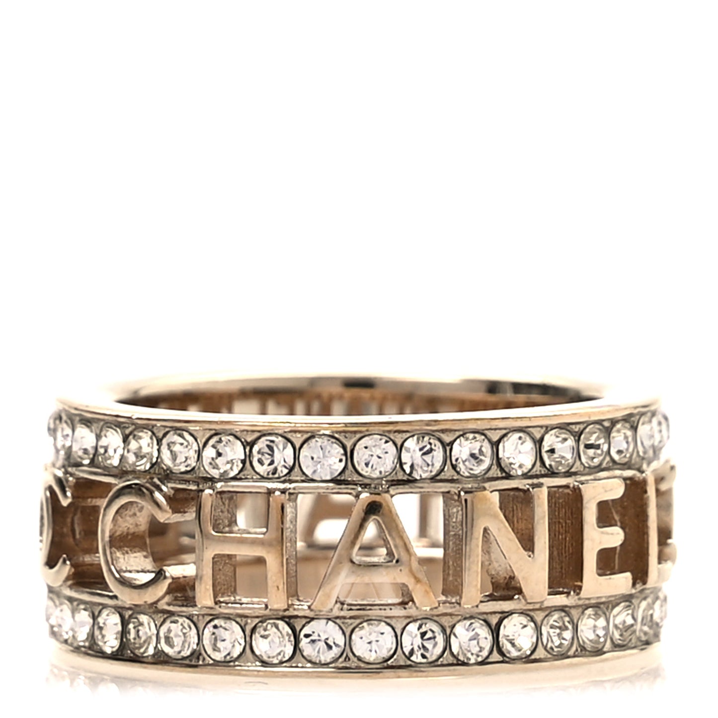 Metal Crystal Bow-tiful CC Logo Ring 53 6.5 Gold