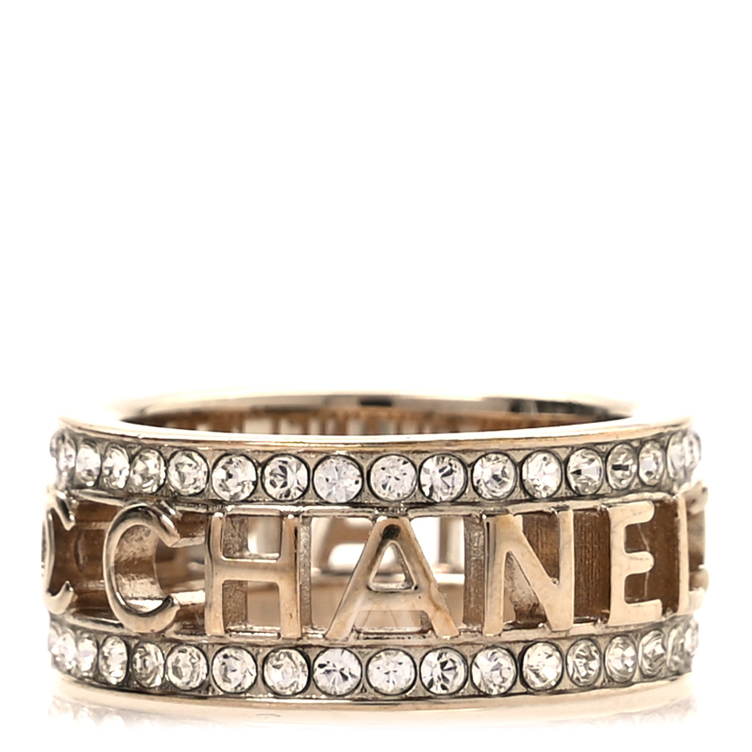 Chanel Metal Crystal Bow-tiful CC Logo Ring 53 6.5 Gold 3 of 5