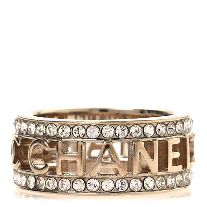 Chanel Metal Crystal Bow-tiful CC Logo Ring 53 6.5 Gold 3 of 5