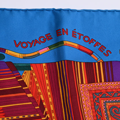 Hermes Silk Voyage En Etoffes Scarf 90 Cobalt Orange Violet 3 of 5