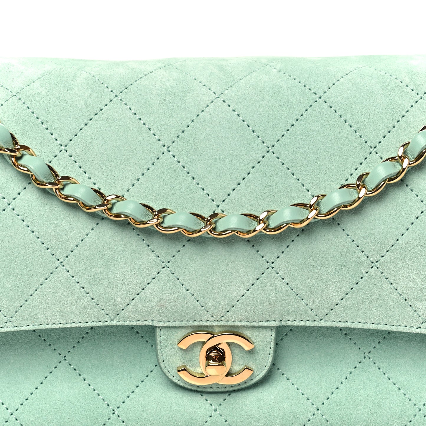 Suede Calfskin Small Souplissimo Maxi Flap Green