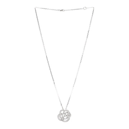 Chanel 18K White Gold Diamond Large Camelia Pendant Necklace 3 of 5