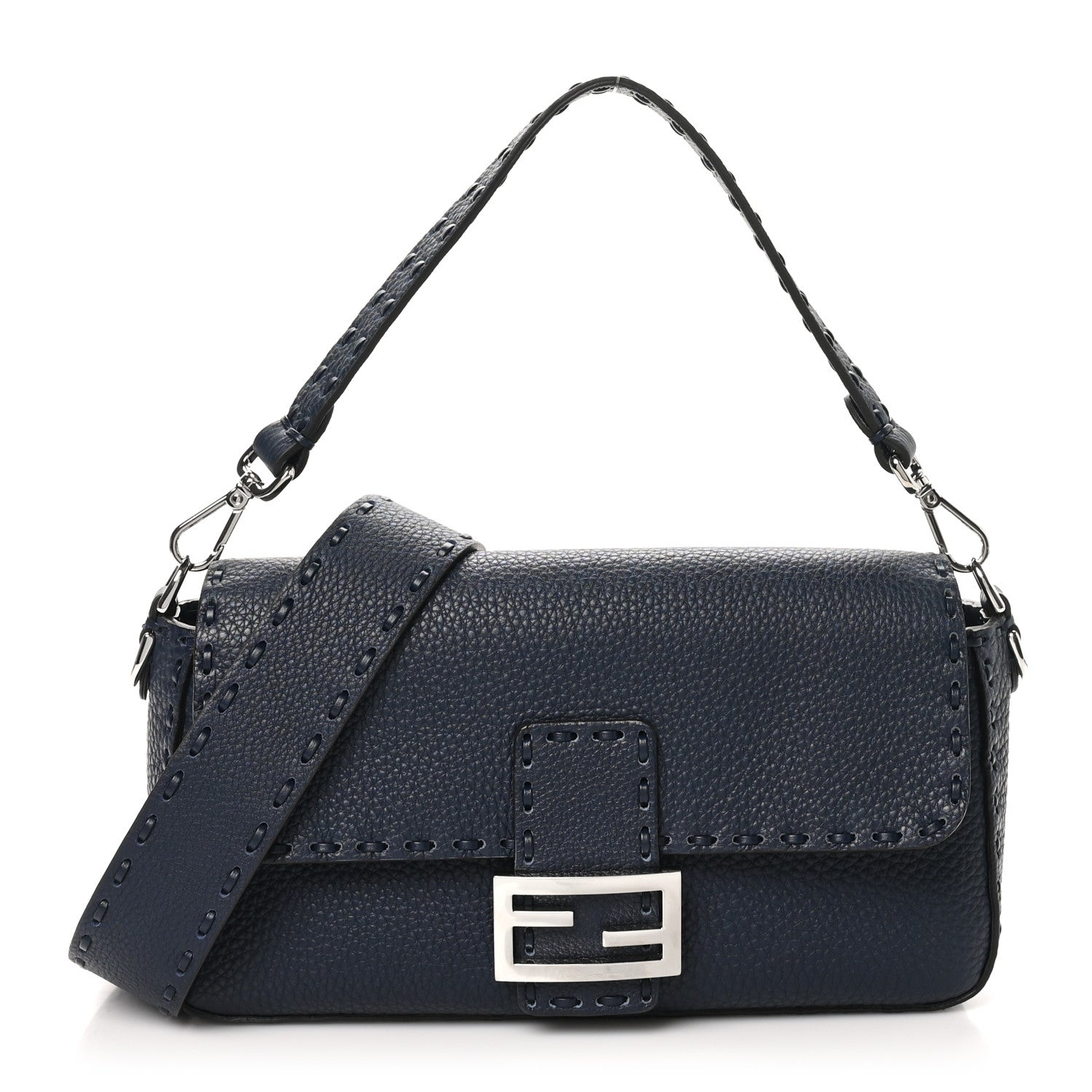 Fendi Cuoio Roma Sellerissima Nappa Sintetica Tape Stitch Baguette Notte 1 of 9