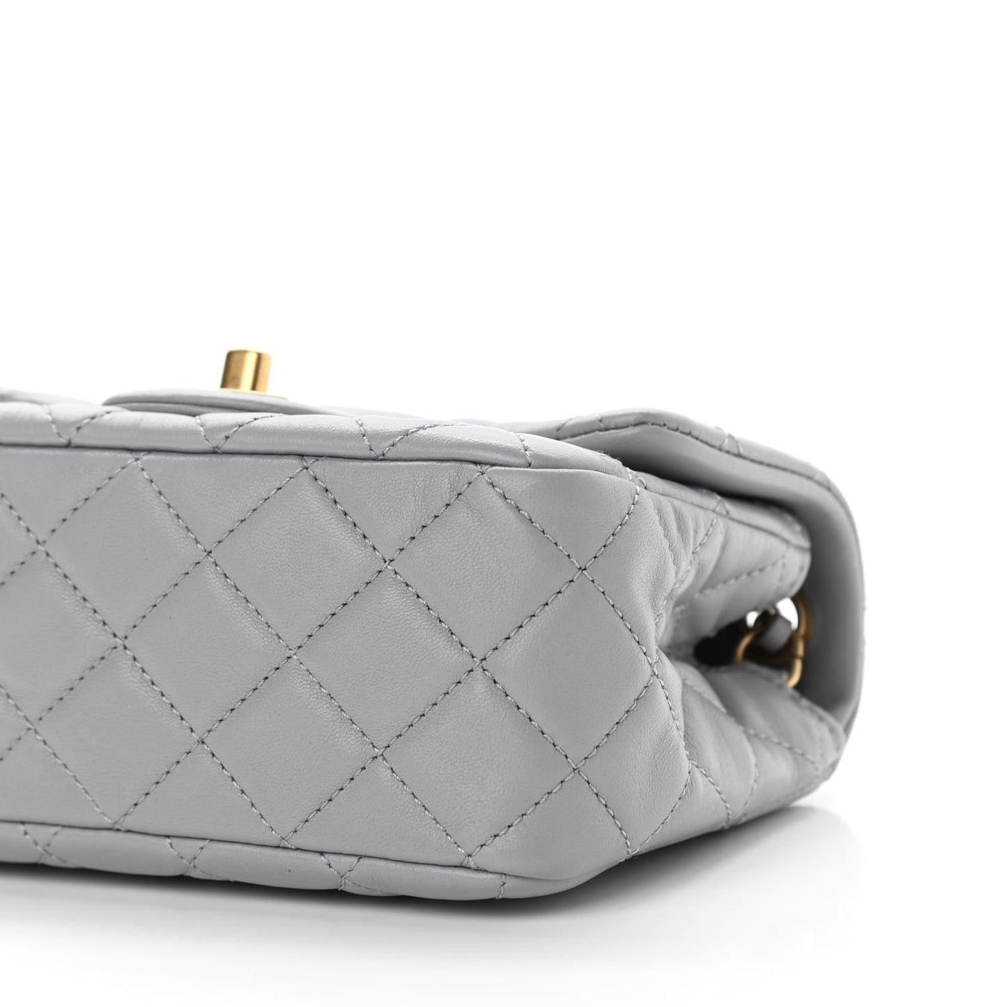 Lambskin Quilted Mini Pearl Crush Flap Light Grey