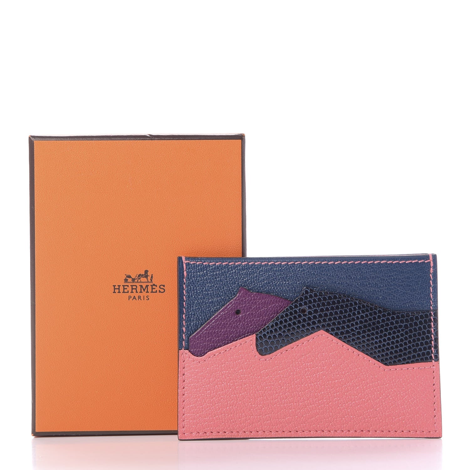 Hermes Chevre Mysore Lizard Les Petits Chevaux Card Holder Rose Ete 9 of 9