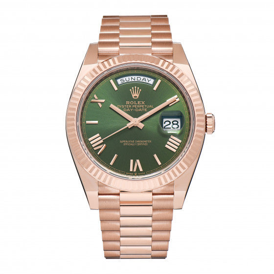 Rolex 18K Everose Gold 40mm Oyster Perpetual Day-Date President Watch Olive Green 228235 1 of 5