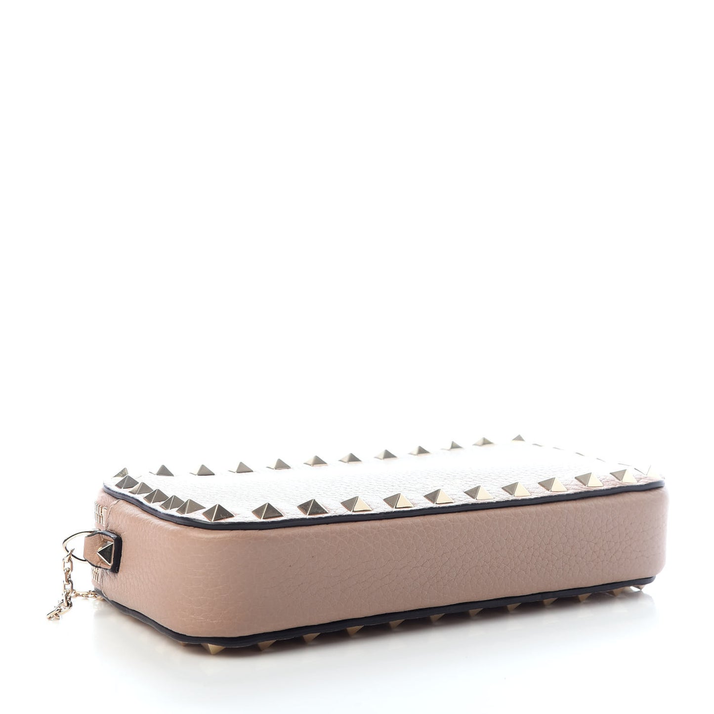 Pebbled Calfskin Rockstud Double Zip Camera Crossbody Bag Poudre