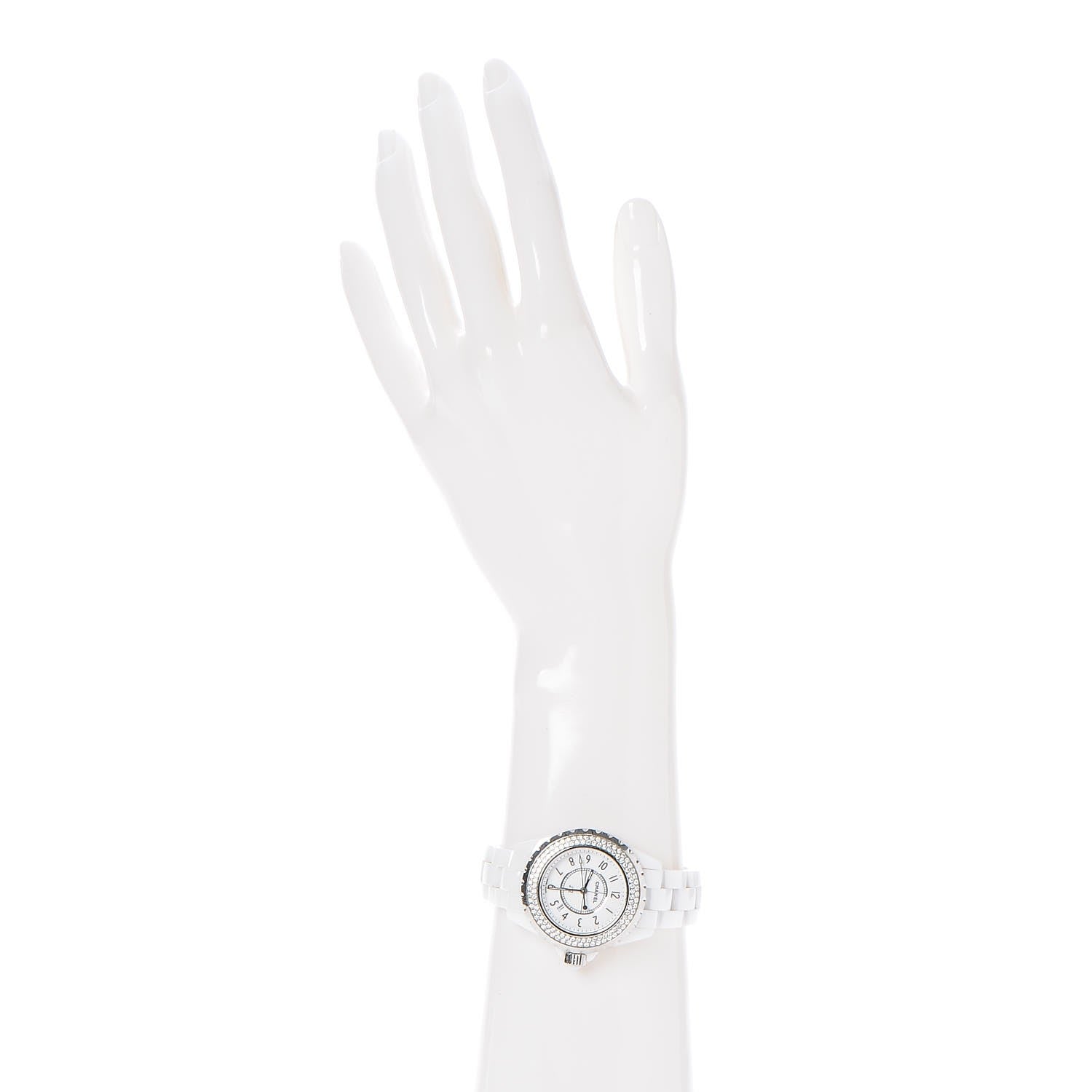 Chanel Stainless Steel Ceramic Diamond Pave Bezel 33mm J12 Quartz Watch White 2 of 6