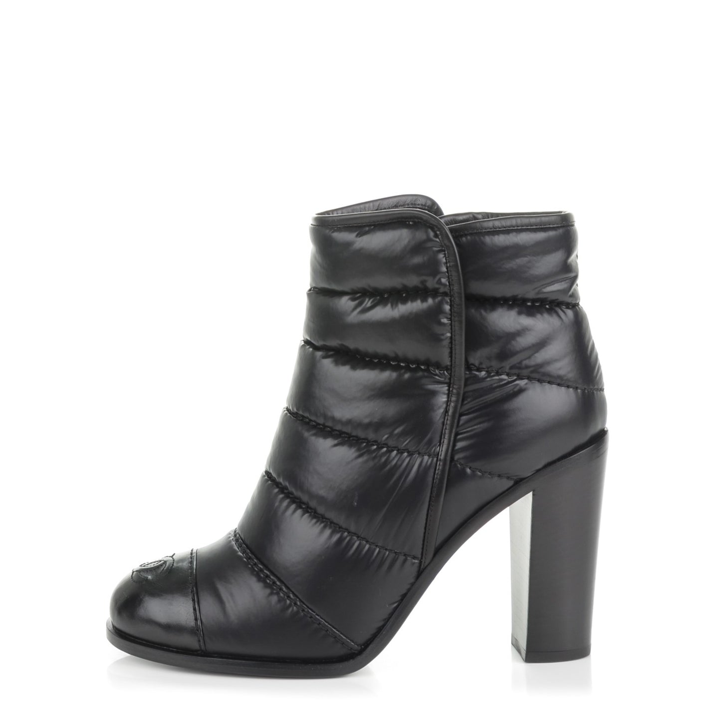 Calfskin Nylon Quilted CC Short Boots 39.5 Black