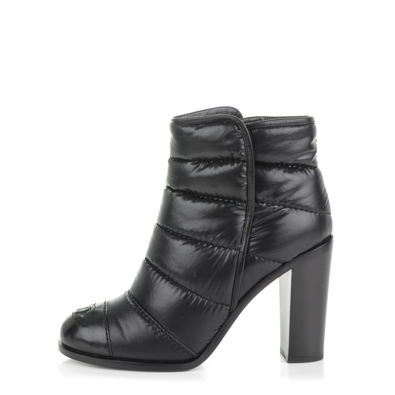 Chanel Calfskin Nylon Quilted CC Short Boots 39.5 Black 1 of 6